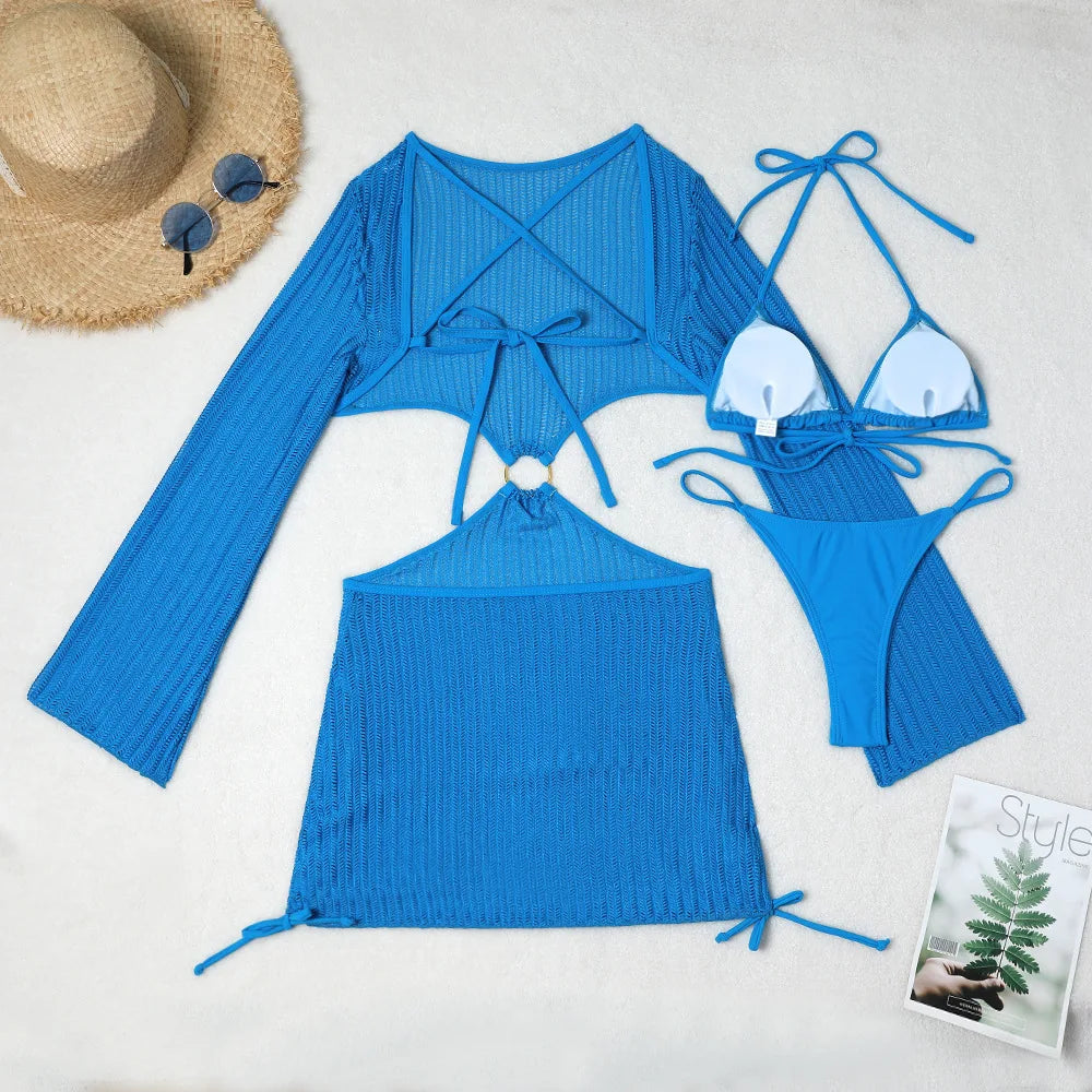 Biquínis Sexy 2025 Trajes de Banho Femininos Conjunto de Biquíni Brasileiro de Três Peças Roupas de Praia Trajes de Banho para a Piscina