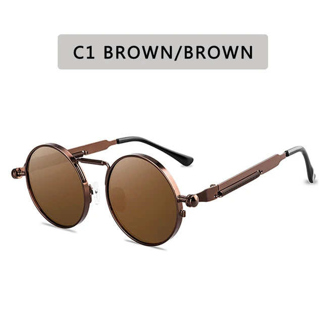 Óculos de sol estilo punk vintage para homens, armação redonda em metal, óculos de sol para mulheres, moda, eyewear, gafas de sol mulher UV400
