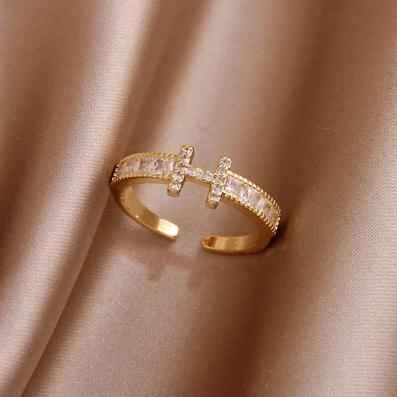 Anéis Ajustáveis de Cristal Sight Novo Letra D para Mulheres, Joias de Marca de Moda, Anéis Cruz de Zircônia, Acessórios de Festa, Presentes