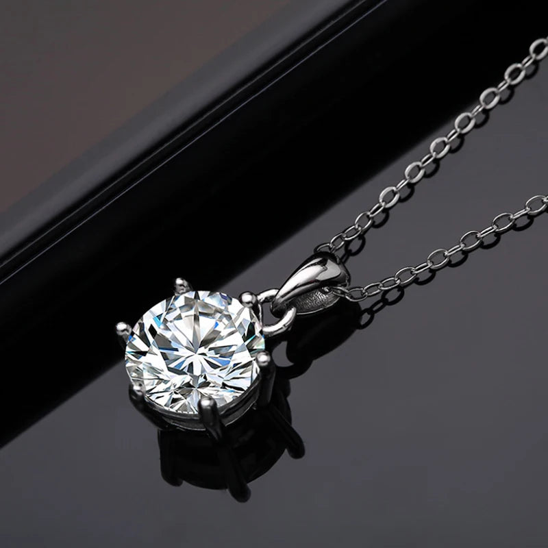 Colar de Pingente de Moissanita em Prata 925 com 6 Garras para Mulheres Design Moderno Cor D VVS Aprovado no Teste de Diamante Joia com caixa GRA