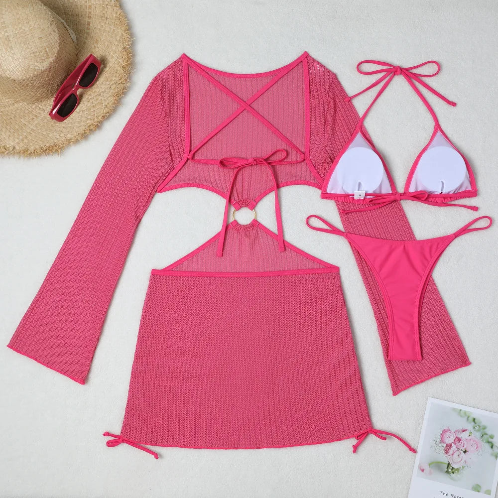 Biquínis Sexy 2025 Trajes de Banho Femininos Conjunto de Biquíni Brasileiro de Três Peças Roupas de Praia Trajes de Banho para a Piscina