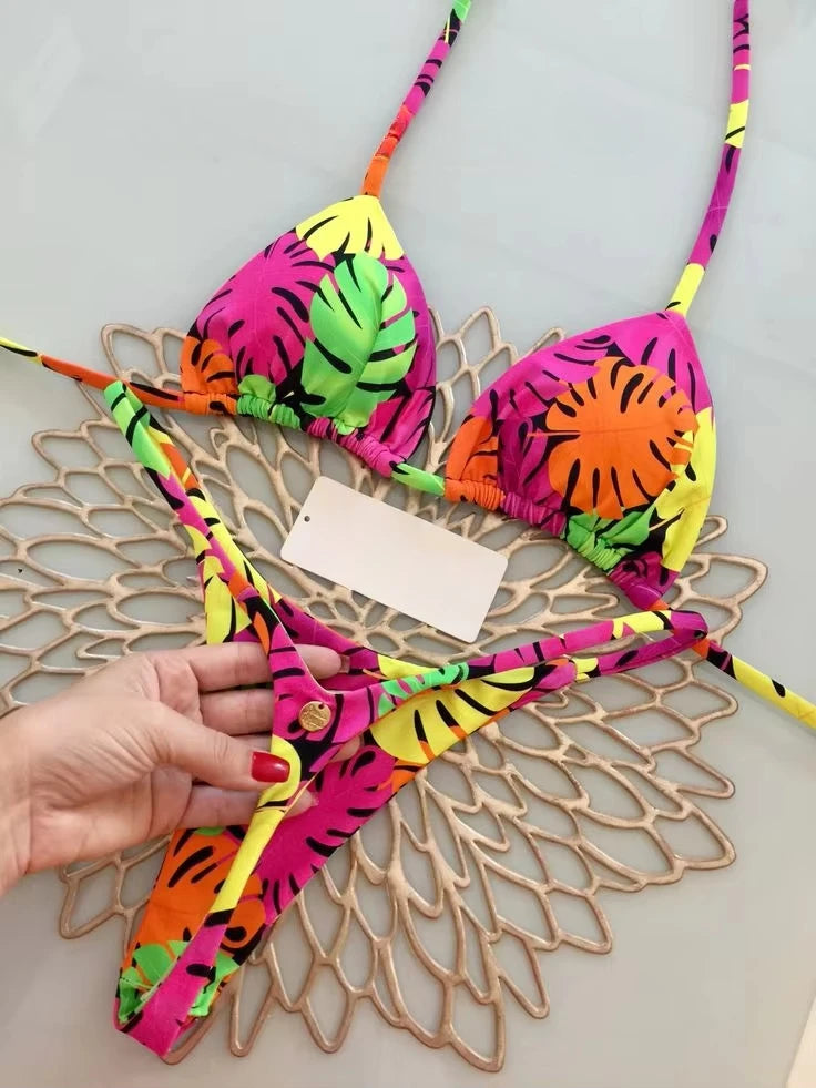 Novo Biquíni Feminino Sunga de Praia Férias Roupa de Banho Conjunto de Biquíni Estampado de Leopardo Roupa de Praia Sunga Biquíni
