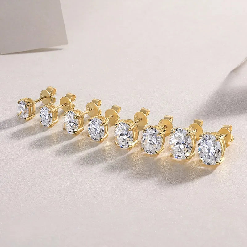 Brincos de Moissanite em Corte Oval com Estilo S925 Prata Banho de Ouro 18K para Mulheres, Brincos Solitário, Presente de Casamento, Joia com Certificado