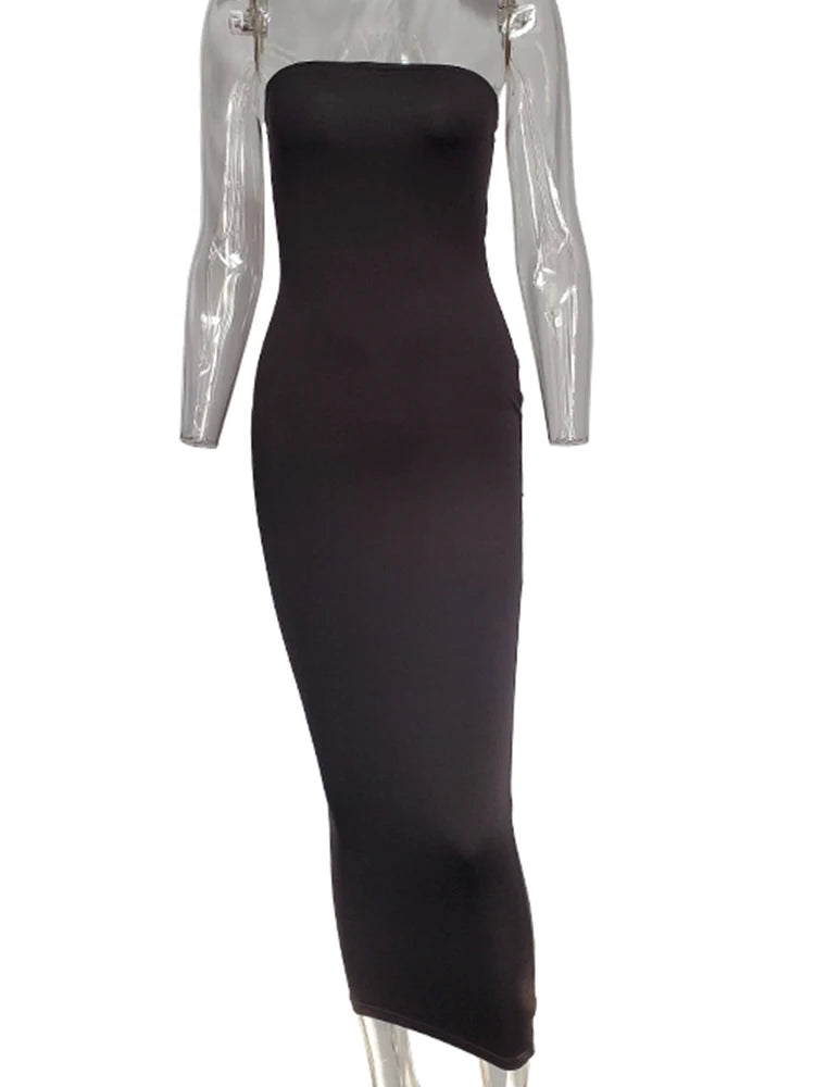 Vestido de Verão Feminino Sólido Sexy Sem Mangas com o Peito Envolvido Vestido Longo de Praia