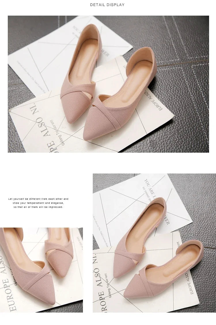 Sapatilhas Femininas Rosa Preto Cor Sólida Tamanho Pequeno 33 34 Grande 41 42 43 44 Couro Suede Bico Fino Sapatos de Escritório para Mulheres com Salto Baixo