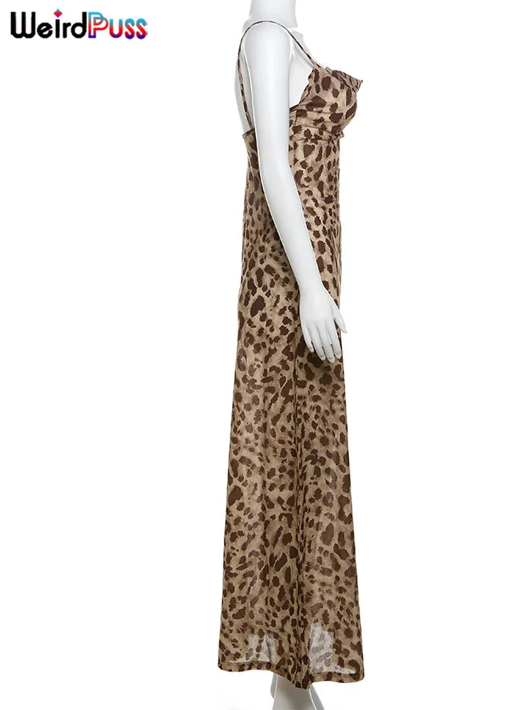Vestido de Verão Sexy com Estampa de Onça Puss Estranha para Mulher, Com Decote Colarinho, Alças Finas, Costas Descobertas, Rendas, para Festas e Clube, Vestidos Justos