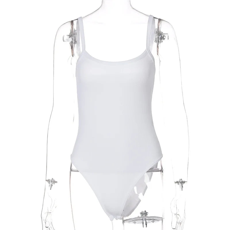 Strap Sólido Bodycon Sexy Body Casual Básico Branco Verão Bodysuit Tops Femininos Sem Mangas Bodysuits Transparente Macacão Slim