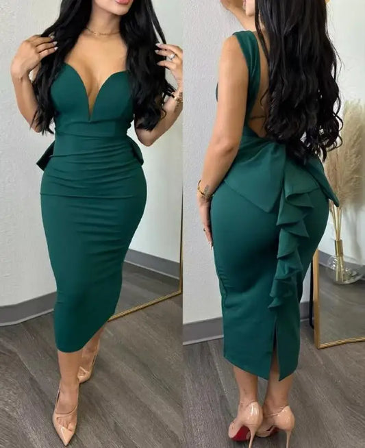 Vestidos Elegantes para Mulheres Vestido de Festa Sem Costas com Decote Sexy e Barra de Renda Moda Casual Primavera Verão Outono 2023