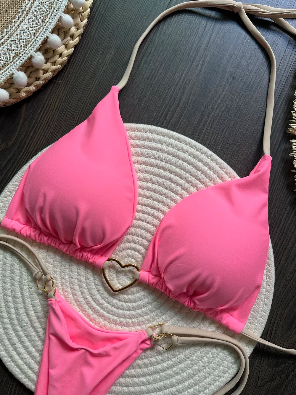 Conjunto de Biquíni Sexy Halter de Cor Sólida RUOTONSEPT, maiô feminino de duas peças, com triângulo e fio dental, traje de banho estilo brasileiro.