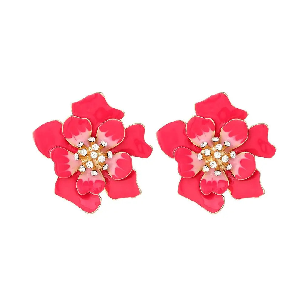 Brinco Feminino Doce Romântico de Primavera, Brincos de Metal em Liga com Flor, Brincos de Stud de Resina Colorida