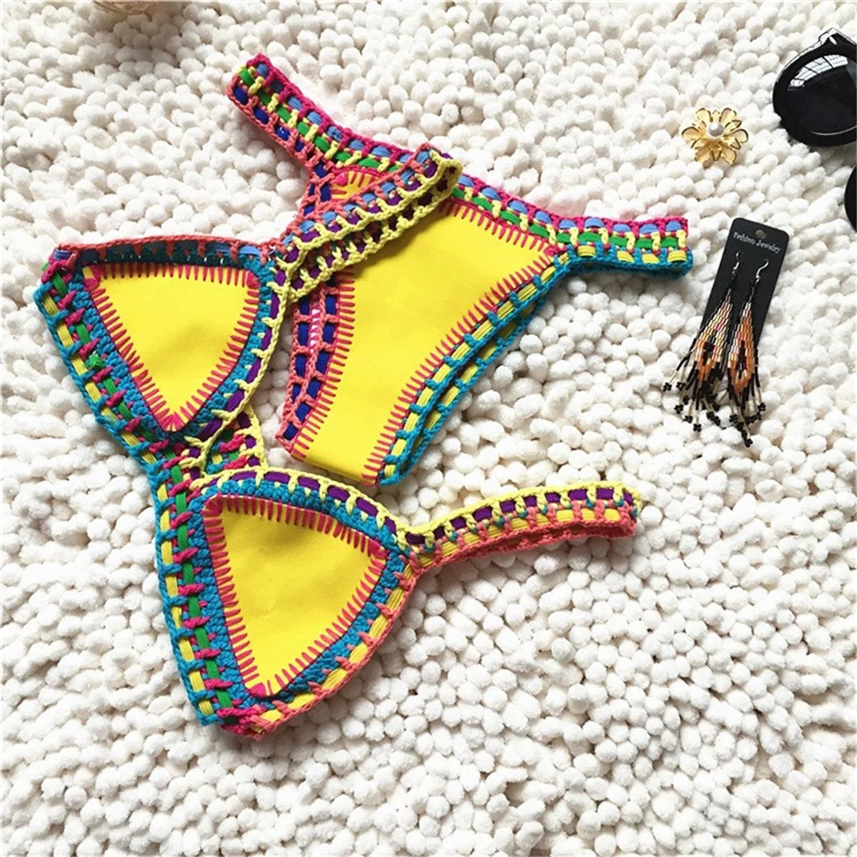 Biquíni de Crochê Rosa 2025 Moda Praia Sexy para Mulheres Conjunto de Biquíni Micro Biquíni com Top Bandeau Roupas de Praia Biquíni Brasileiro