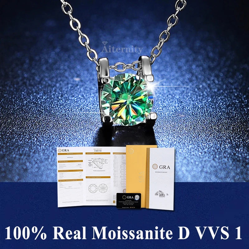Colar de Pingente de Moissanita em Prata 925 com 6 Garras para Mulheres Design Moderno Cor D VVS Aprovado no Teste de Diamante Joia com caixa GRA