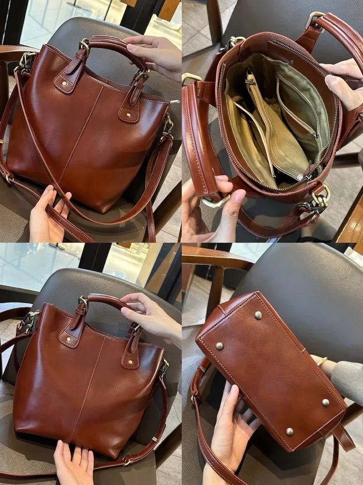 RanHuang New Arrive Women's Fashion Handbags High Quality Genuine Leather Shoulder Bags Large Bucket Bags Designer Handbags