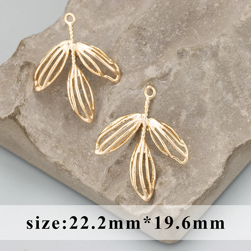 GUFEATHER MD66, acessórios de joalheria, banhado a ródio de ouro 18k, cobre, formato de folha, fabricação de joias, encantos, pingentes DIY, 6pcs/lote