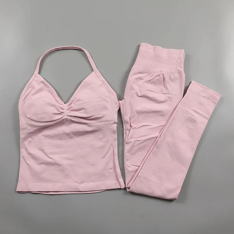 Conjunto de Leggings Impact para Mulheres Conjunto de Yoga Sem Costura Roupa de Fitness Legging com Bumbum Definido Top de Tanque Almofadado Conjuntos de Treino Roupas Esportivas