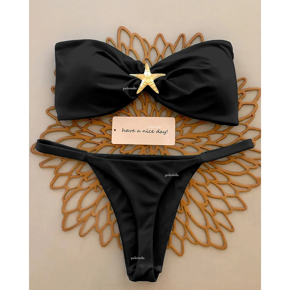 Biquínis Push Up 2025 Sexy Moda Praia Feminina Conjunto de Micro Biquíni Roupa de Banho Praia Bandeau Biquíni Brasileiro