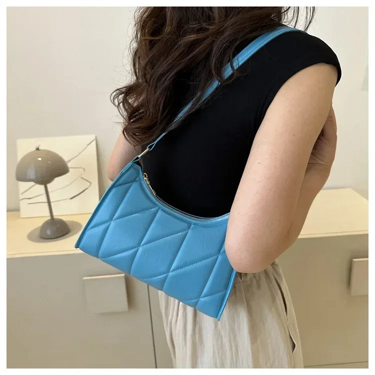 Trendy Women Shoulder Bag PU Leather Underarm Bag Solid Color Handbags Leisure Commuting Small Handle Bags Fashion Zipper Clutch