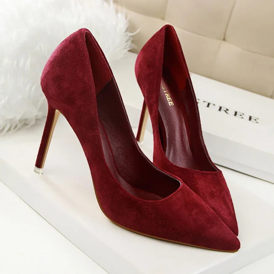 Sapatos de Salto Alto Femininos Elegantes em Lã Laranja Roxo para Festa de Banquete à Noite, Scarpin Clássico em Burgundy, 9cm de Salto Alto, Tamanho Plus