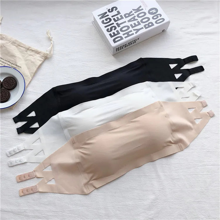 Novo, Top Sem Costura, Sutiã Invisibility Feminino, Roupa Interior Sem Alças, Sutiã Listrado, Sutiã Justo e Respirável