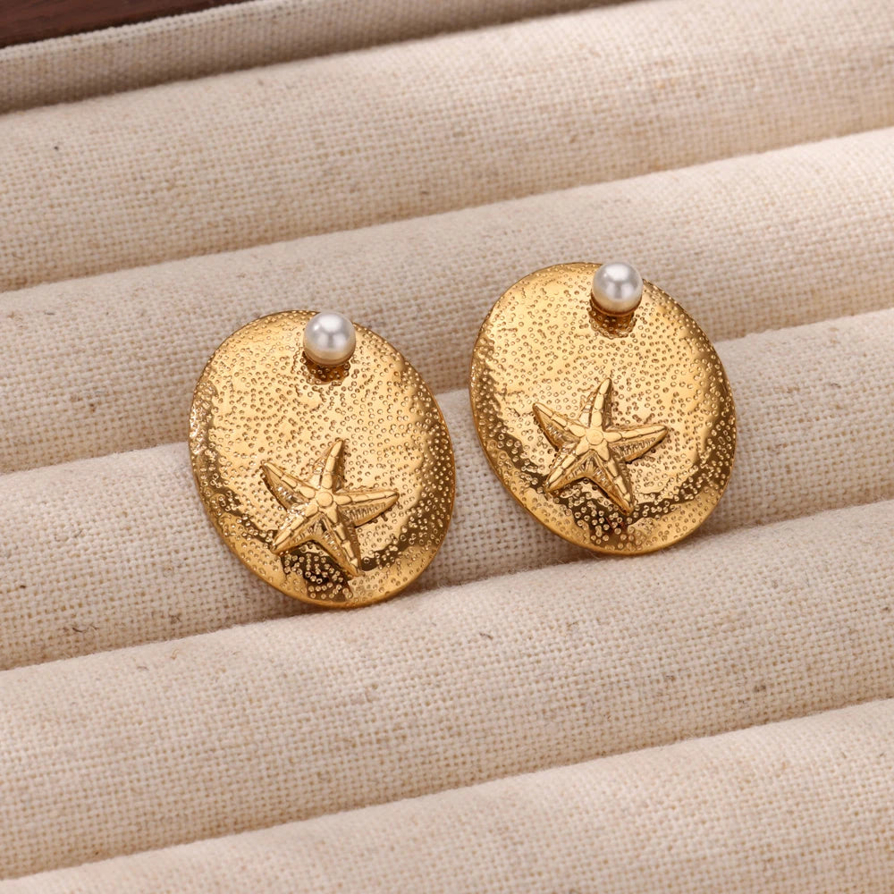 Brincos de Coração em Pérolas Douradas para Mulheres, Brincos Geométricos Quadrados em Aço Inoxidável, Joias de Casamento e Piercing da Moda para o Natal