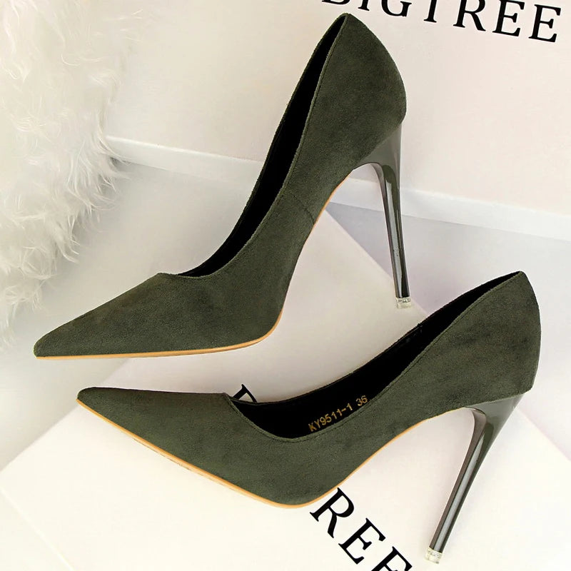 Sapatos de Salto Alto Clássicos BIGTREE para Mulheres, Sapatos de Escritório Sexy, Salto Stiletto, Moda Tamanhos Grandes, Sapatos de Salto Femininos, Cinza Verde