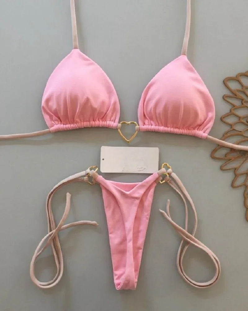 Conjunto de Biquíni Sexy Halter de Cor Sólida RUOTONSEPT, maiô feminino de duas peças, com triângulo e fio dental, traje de banho estilo brasileiro.