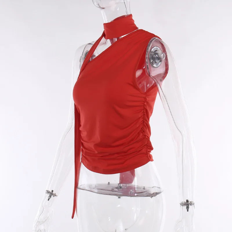 Top Crop Sem Costas Sexy Off Shoulder Halter para Mulheres, Vintage, Sem Mangas, Roupas Y2K para Clubes, Casual Feminino Verão 2024