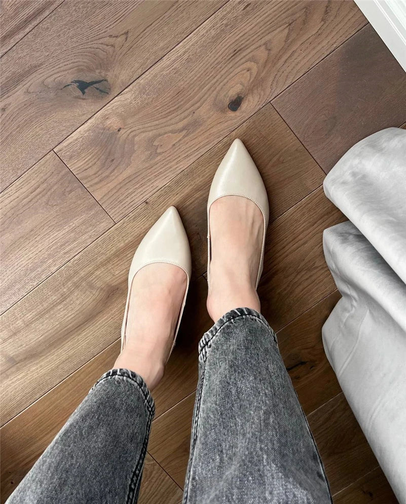 Meotina Sapatos Slingback Femininos em Couro Genuine com Fivela, Salto Fino, Bico Fino, Salto Médio para Mulheres, Calçados de Primavera