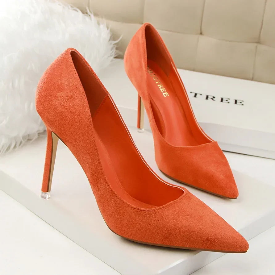 Sapatos de Salto Alto Femininos Elegantes em Lã Laranja Roxo para Festa de Banquete à Noite, Scarpin Clássico em Burgundy, 9cm de Salto Alto, Tamanho Plus