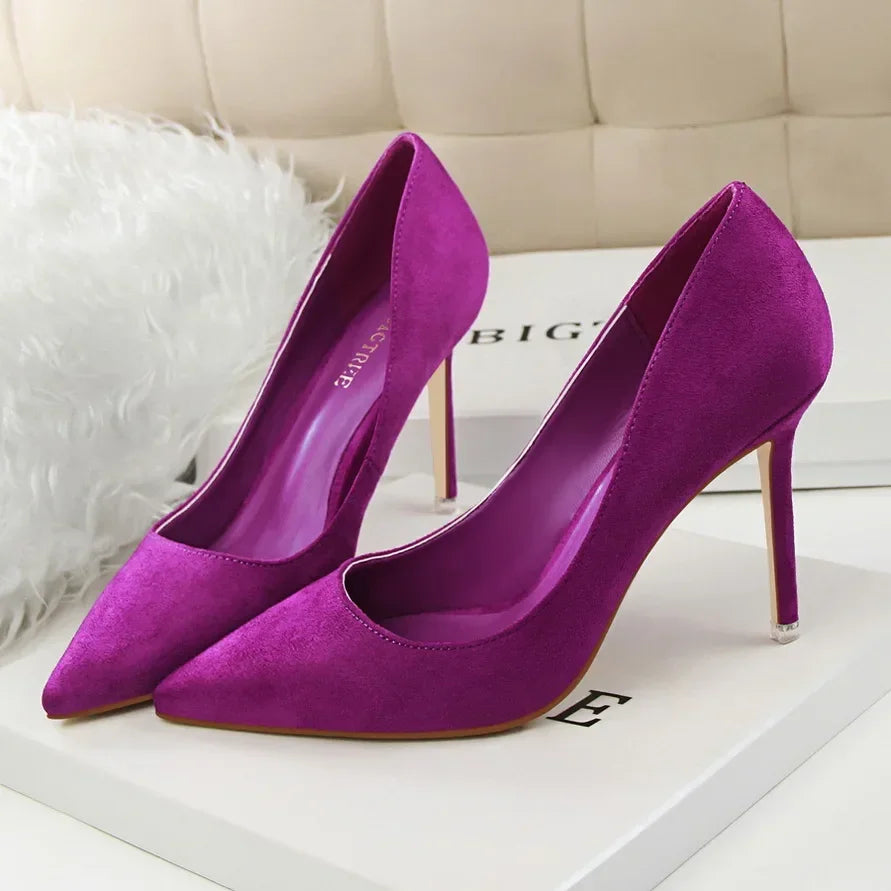 Sapatos de Salto Alto Femininos Elegantes em Lã Laranja Roxo para Festa de Banquete à Noite, Scarpin Clássico em Burgundy, 9cm de Salto Alto, Tamanho Plus