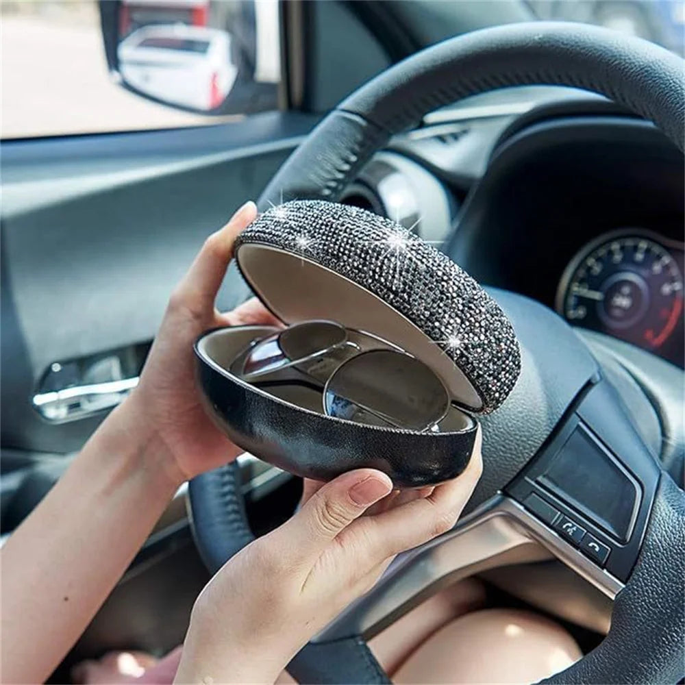 Estojo de Óculos de Luxo com Glitter de Diamante, Caixa para Óculos de Sol com Strass Brilhante, Organizador de Mesa de Cristal e Container de Armazenagem