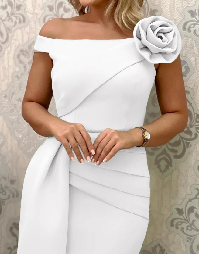 Vestido Feminino Moda 2025 Primavera Verão Detalhe em Rosa Barra Assimétrica Vestido de Festa Simples Casual Retrô Elegante