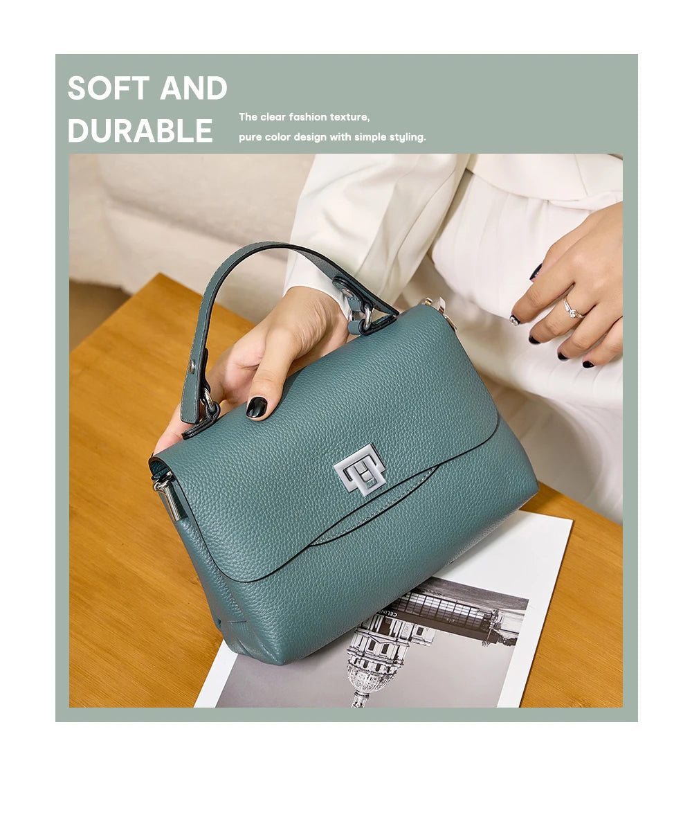 Zency Women's Genuine Leather Top-Handle Bag Simple Fashion Envelope Luxury Brand Shoulder Handbag Small Crossbody for Female