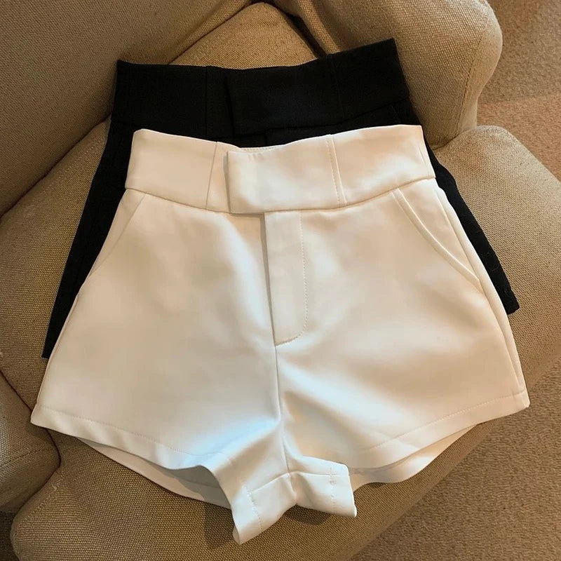 Shorts Femininos Mooyufon Shorts Pretos Femininos Harajuku Elegância Shorts de Cintura Alta A Linhas Slim Casuais Calças Retas de Menina Sexy