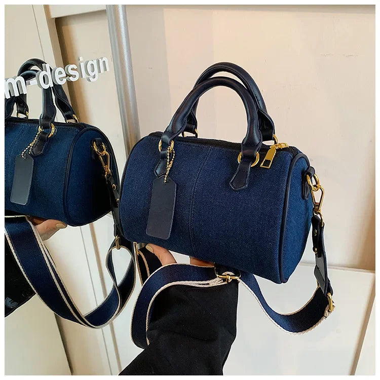 Cross Body Bags Casual Street Small Boston Bag 2025 Designer Purses Patchwork Colorblock Mini Handbags For Women Denim Shoulder
