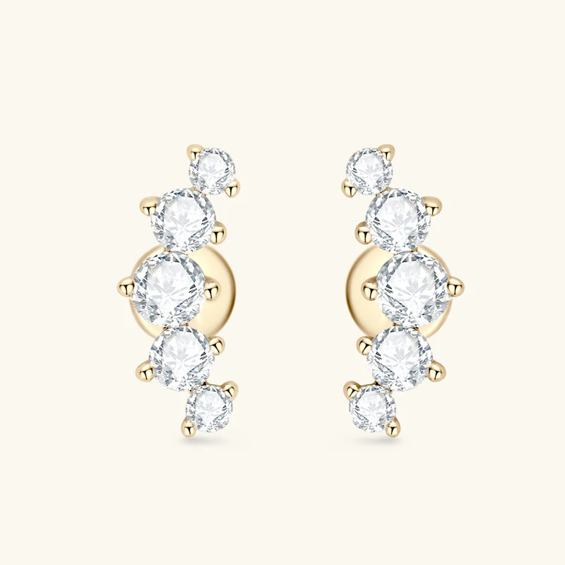 Brincos em Moissanite IOGOU D VVS1 com Curvas Graduadas para Mulheres, Brincos de Pirecing em Estilo Stud, Joias Finas em Prata Esterlina 925