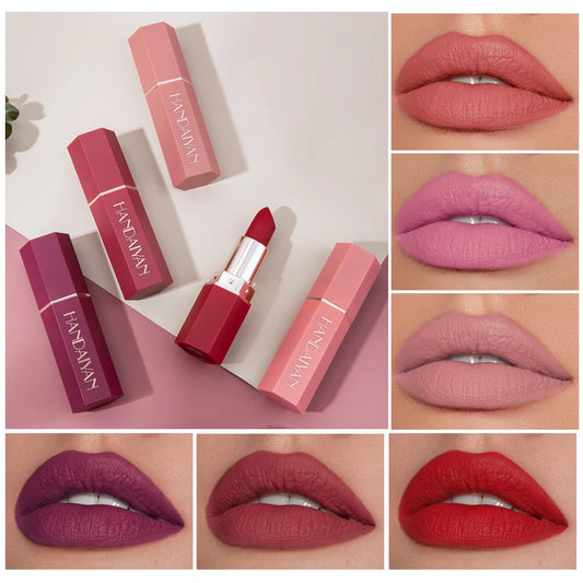 Batom Matte em 6 Cores, Sem Desbotar, Não Gruda no Copo, Acabamento Veludo de Longa Duração, Cor de Lábios Matte Suave e Resistente à Água, à Prova de Borro