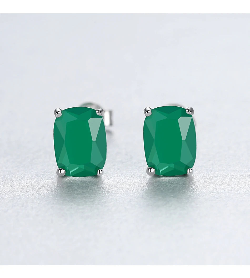 PAG&MAG Brinco de Pedra Verde em Prata Esterlina 925 Redondo para Mulheres, Elegante para Casamento e Noivas, Joias Finas