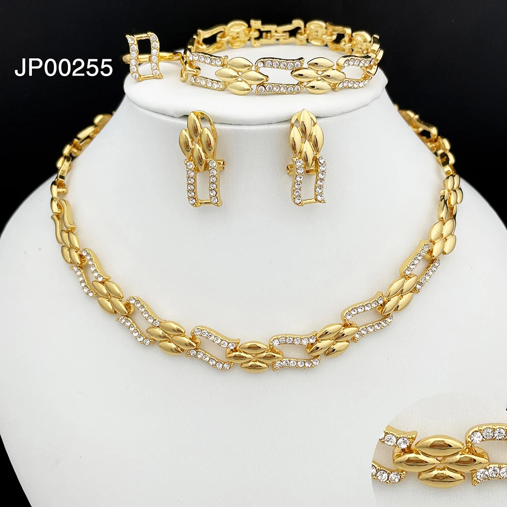 Conjunto de Joias em Ouro Dubai, Colar Cubano e Brincos para Mulheres, Jóias de Casamento para Noivas, Presente para Festa de Banquetet