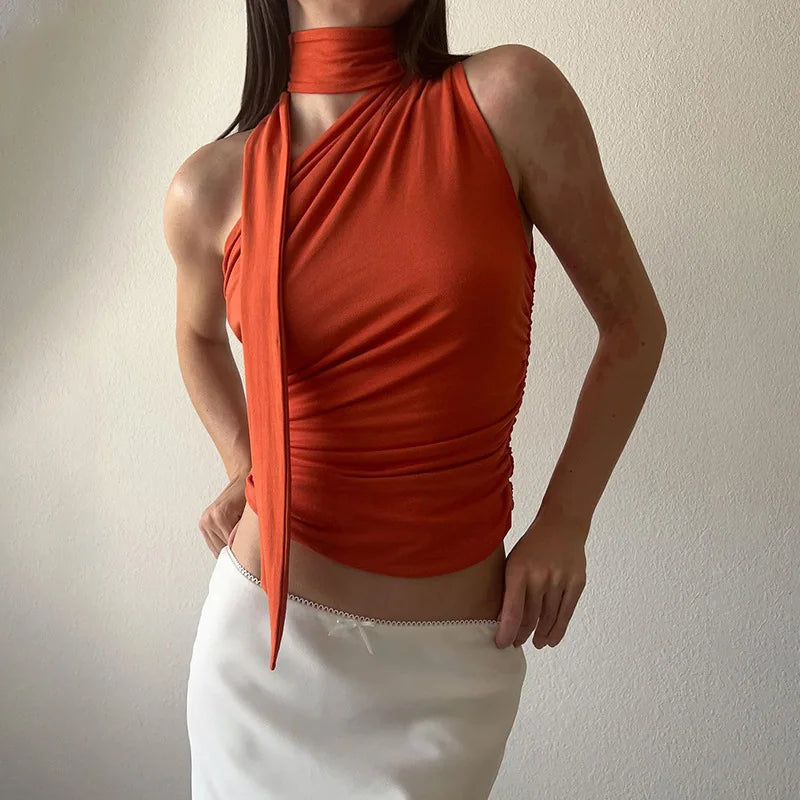 Top Crop Sem Costas Sexy Off Shoulder Halter para Mulheres, Vintage, Sem Mangas, Roupas Y2K para Clubes, Casual Feminino Verão 2024