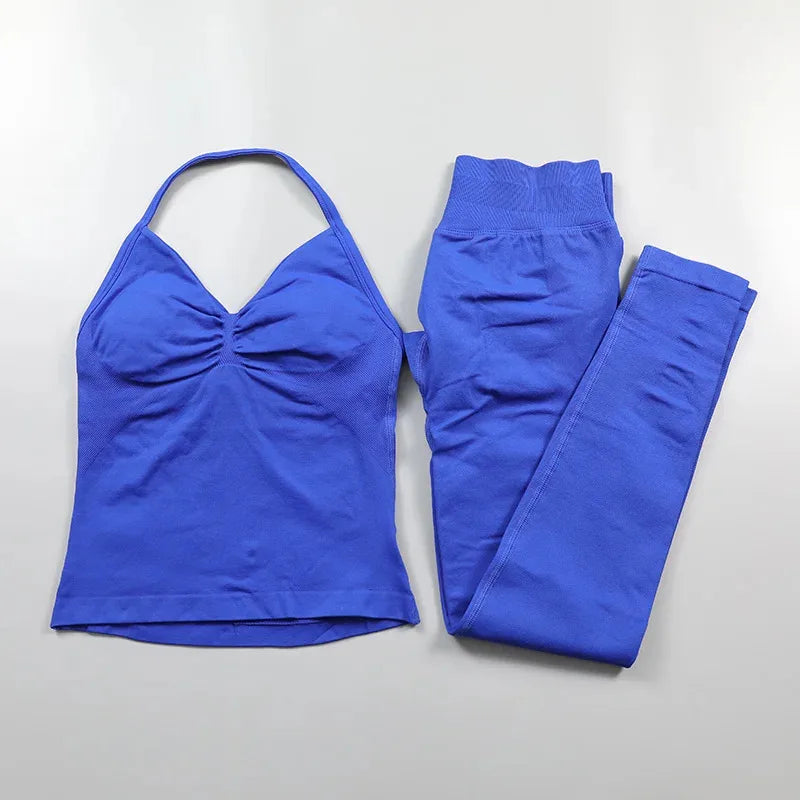 Conjunto de Leggings Impact para Mulheres Conjunto de Yoga Sem Costura Roupa de Fitness Legging com Bumbum Definido Top de Tanque Almofadado Conjuntos de Treino Roupas Esportivas