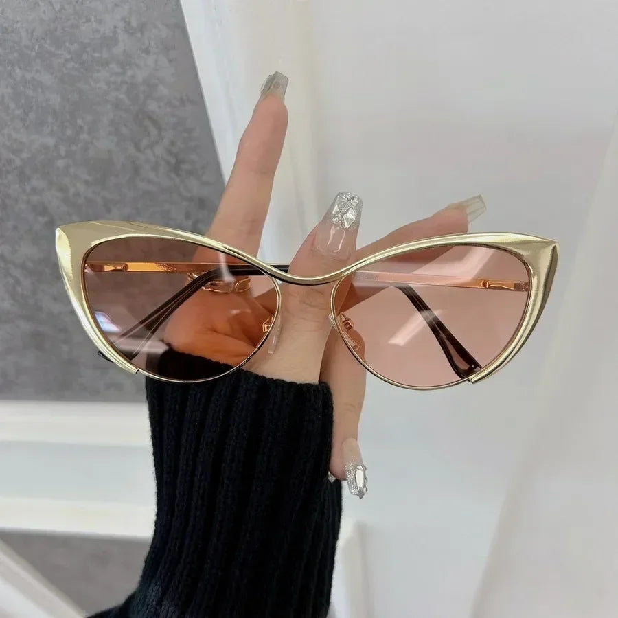 Óculos de sol estilo gato casuais para mulheres e homens, armação em metal, luxuosos, marca de moda.
