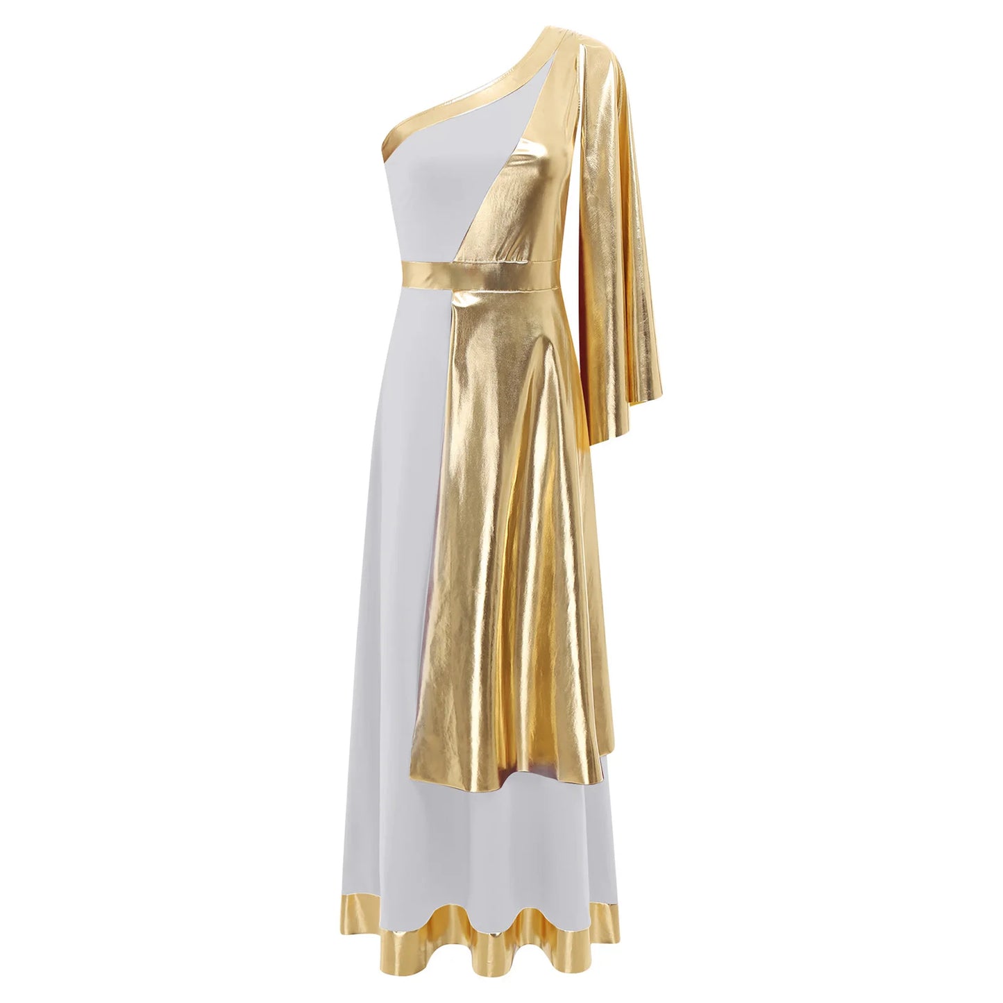 Vestido de Dança Lirica Cristã Feminina Fantasia de Halloween Vestido de Beleza Antiga Grega Romana Cosplay Túnica Tecido Metálico Brilhante Camada Toga