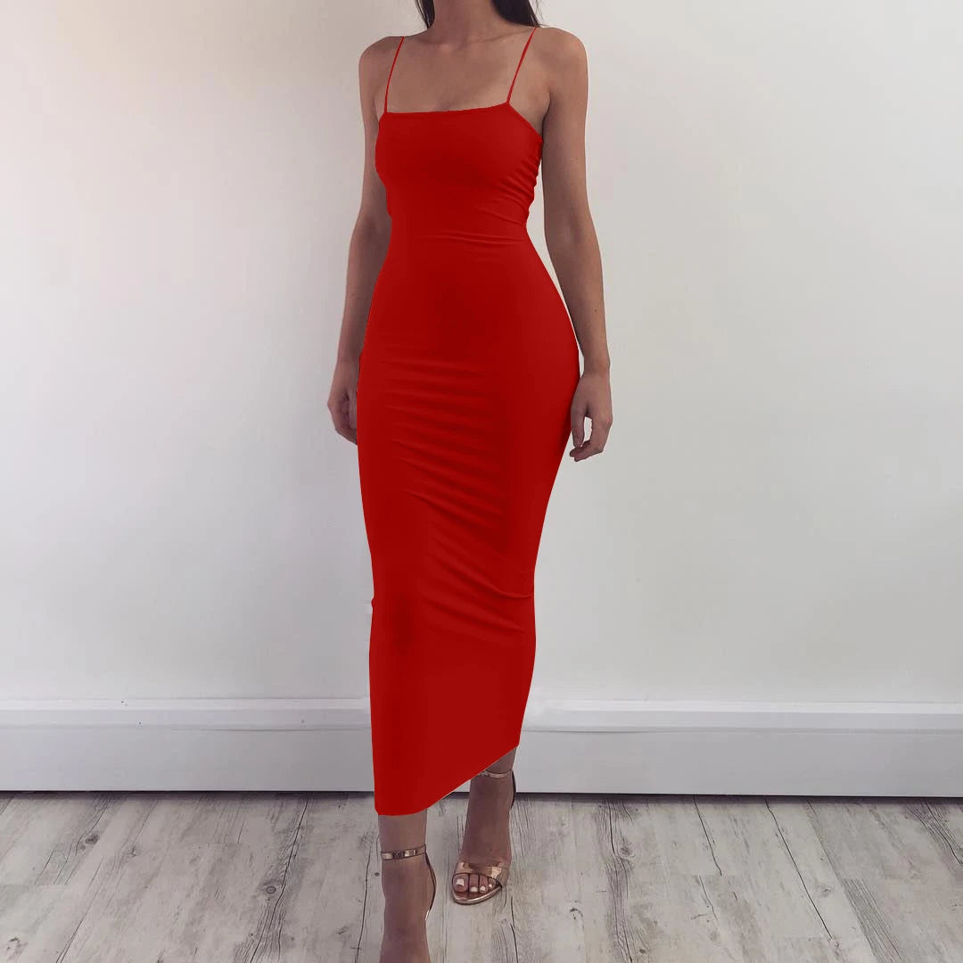 Vestido Longo de Alça Feminino de Verão JZ461, Vestido Suspender Sexy para Clube