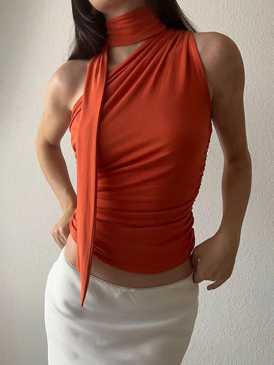 Top Crop Sem Costas Sexy Off Shoulder Halter para Mulheres, Vintage, Sem Mangas, Roupas Y2K para Clubes, Casual Feminino Verão 2024