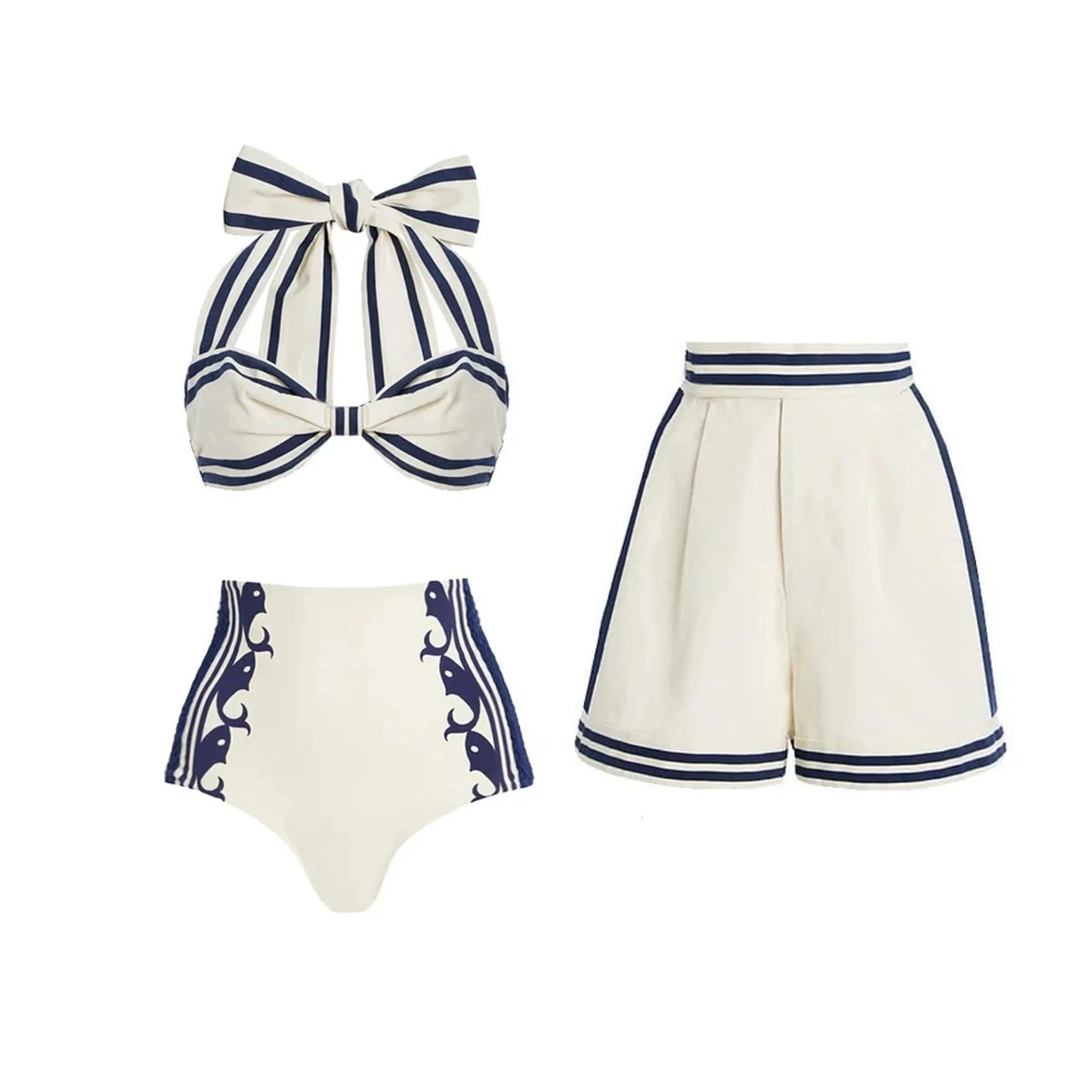 Conjunto de 2 peças de maiô listrado com saia longa, biquíni sexy feminino com push up, halter, biquíni feminino, traje de banho modelador, roupa de praia.