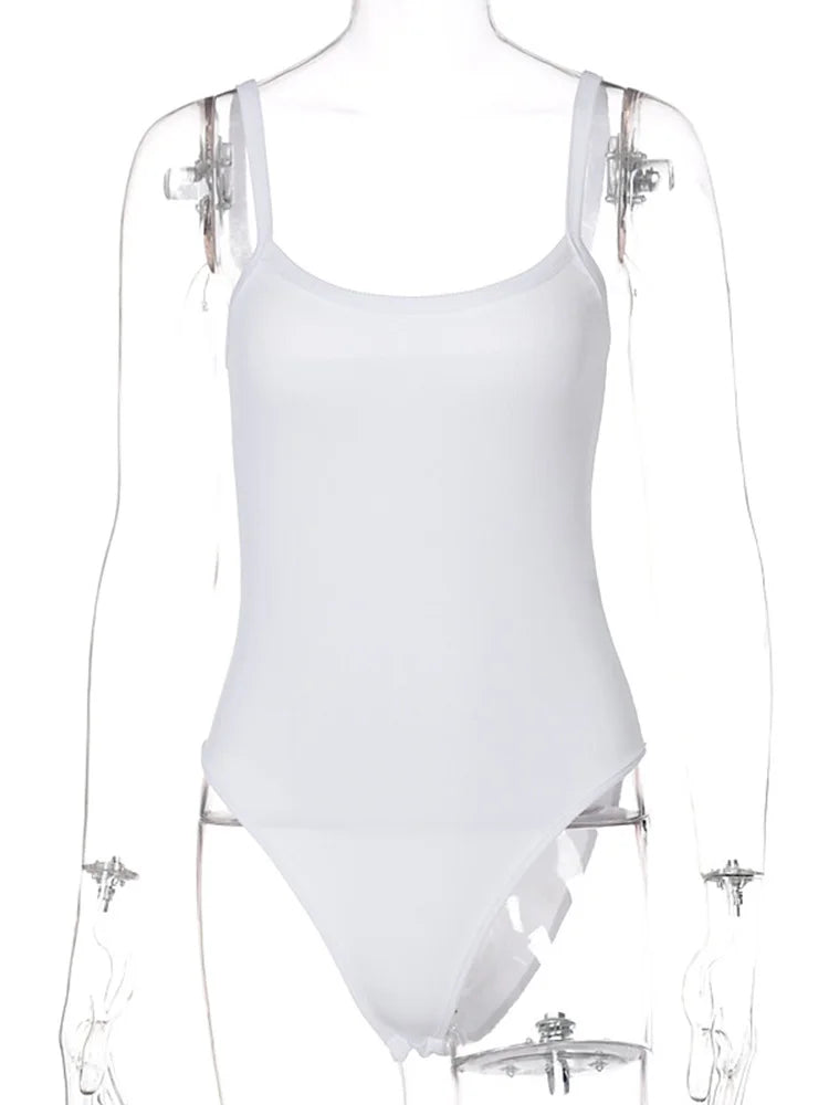 Strap Sólido Bodycon Sexy Body Casual Básico Branco Verão Bodysuit Tops Femininos Sem Mangas Bodysuits Transparente Macacão Slim