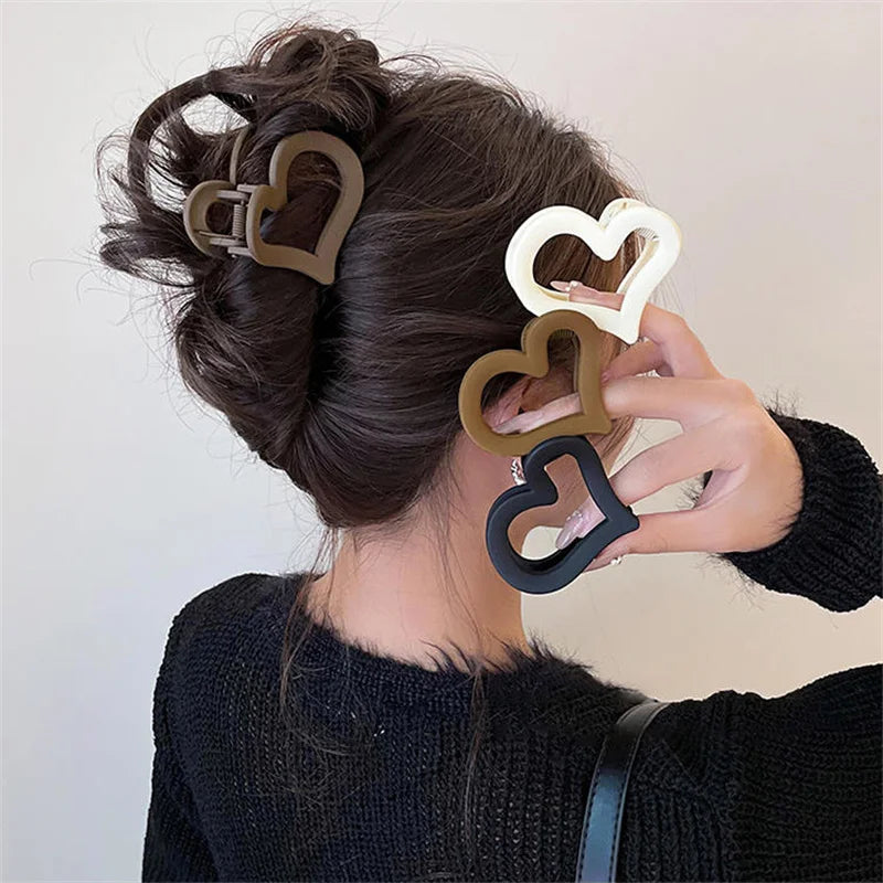 Conjunto de 4 peças de clipe de cabelo em plástico, pequeno, cor matte, formato quadrado, coração, geométrico, clipes de tubarão, clipe de cabelo, acessórios para cabelo feminino