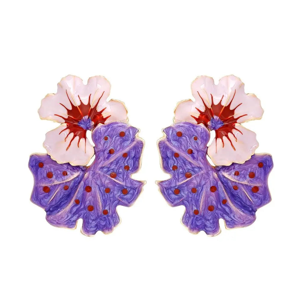 Brinco Feminino Doce Romântico de Primavera, Brincos de Metal em Liga com Flor, Brincos de Stud de Resina Colorida