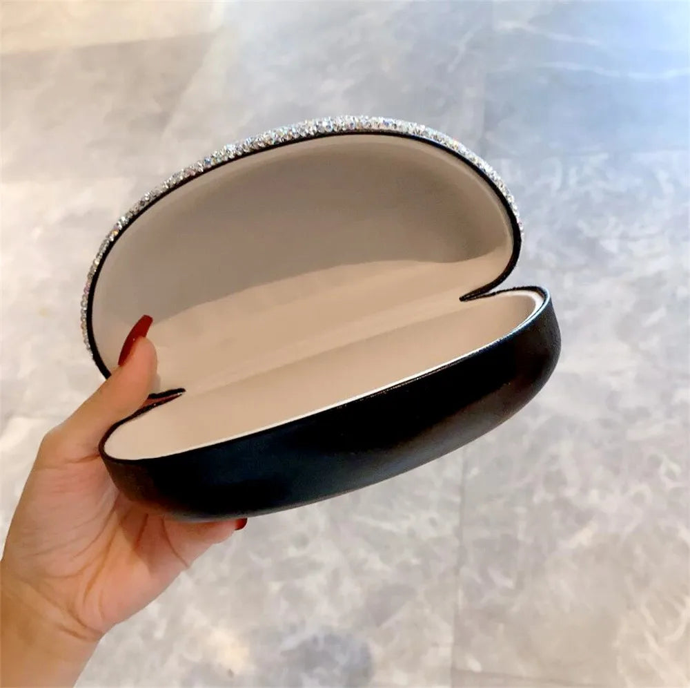 Estojo de Óculos de Luxo com Glitter de Diamante, Caixa para Óculos de Sol com Strass Brilhante, Organizador de Mesa de Cristal e Container de Armazenagem